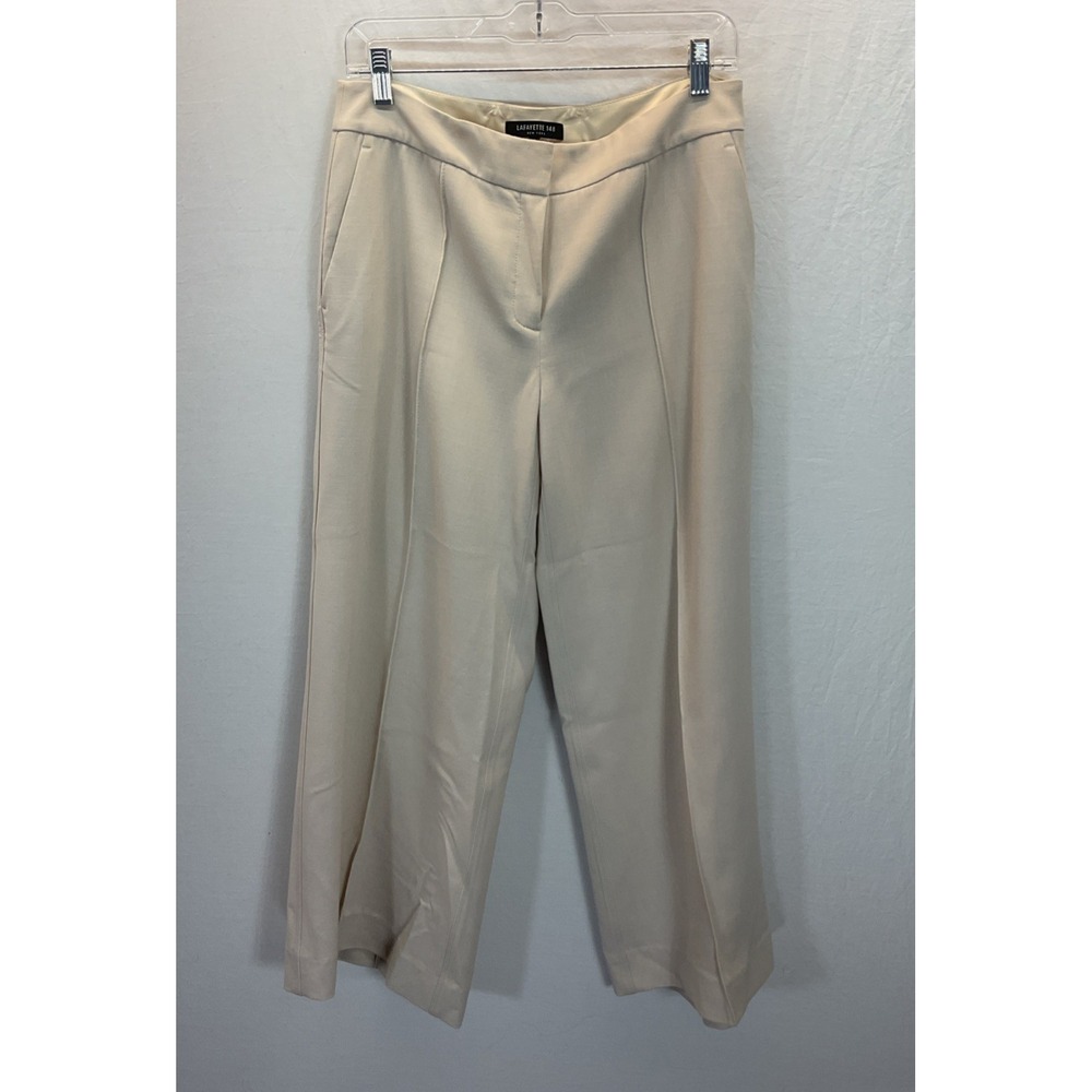 Lafayette 148 Wide Leg Crop Dress Pant Size 8 Ivory wool Neutral City capsule